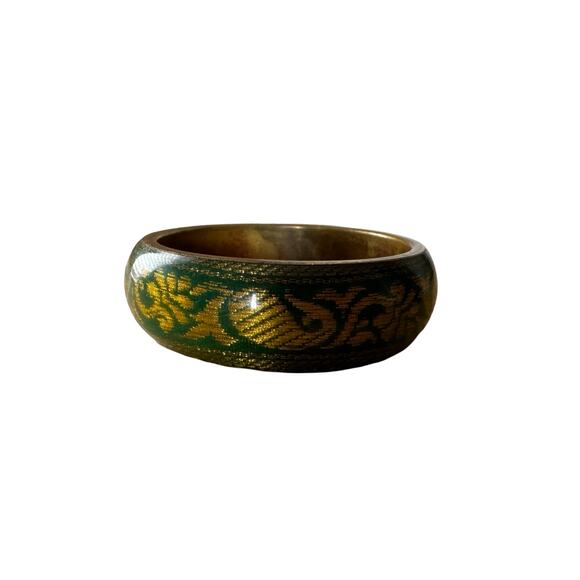 Green and Gold Whale Tropical Bangle Bracelet - Picture 2 of 8